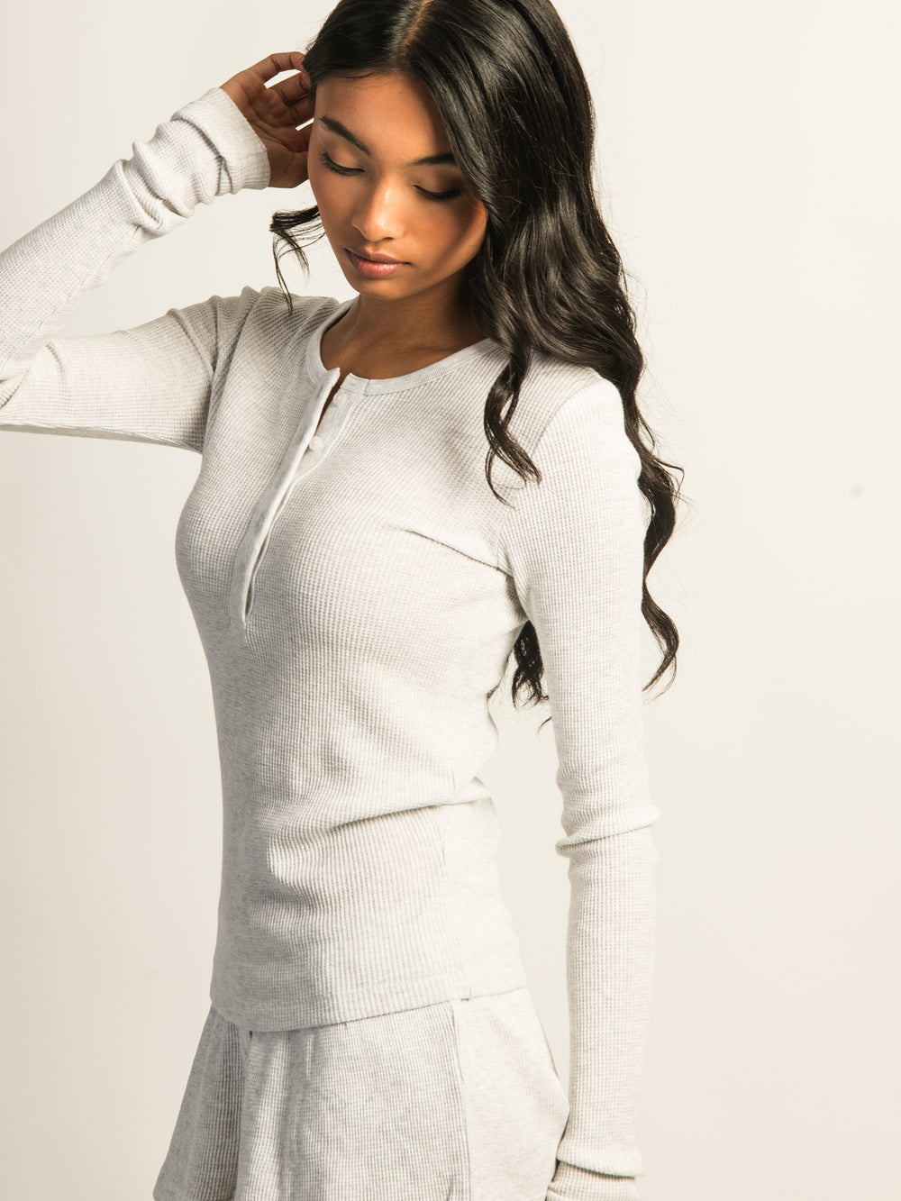 HARLOW WINNIE WAFFLE HENLEY MELANGE - CLOUD