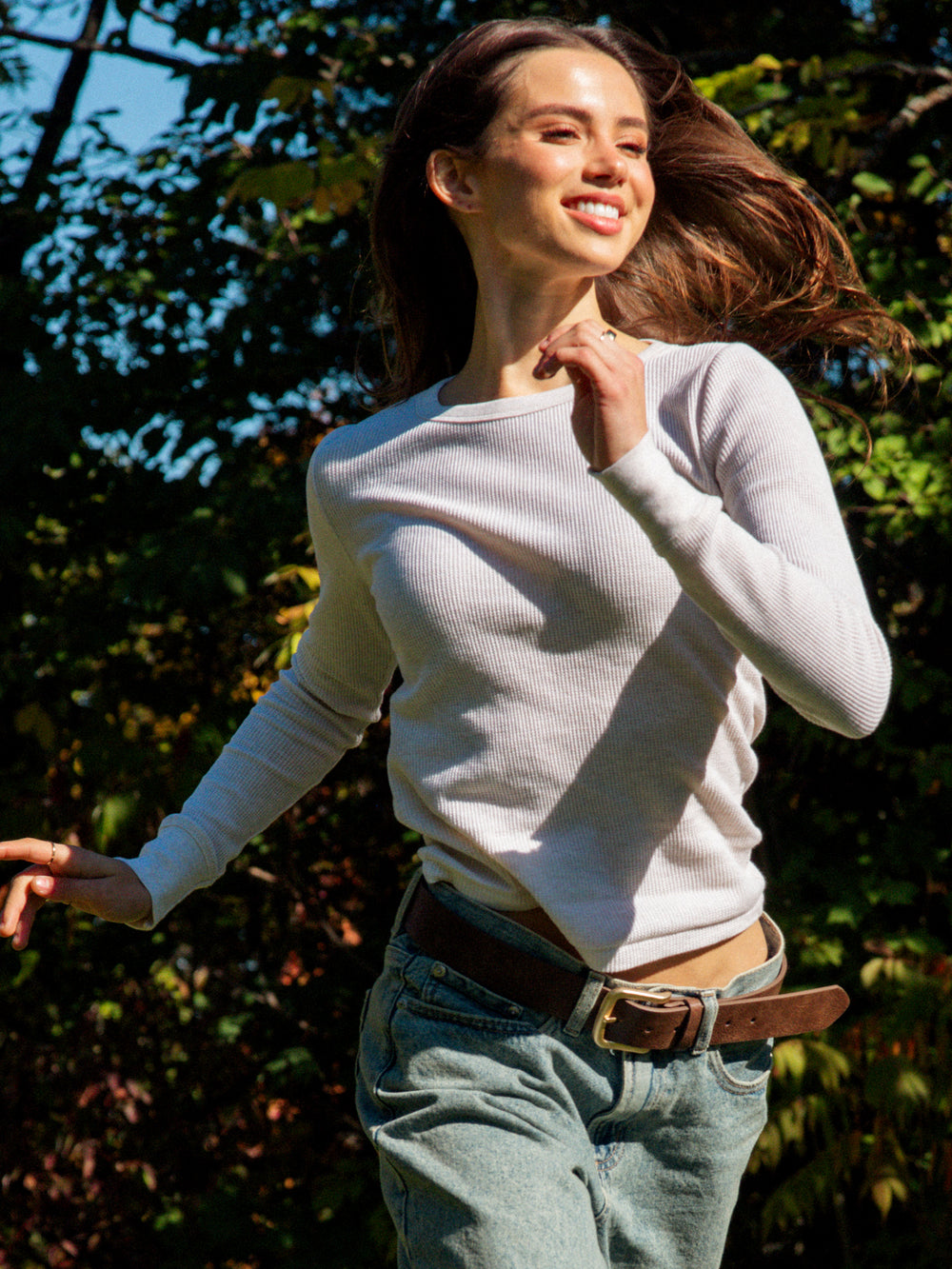 HARLOW WAFFLE CREWNECK LONG SLEECE MELANGE - OATMEAL