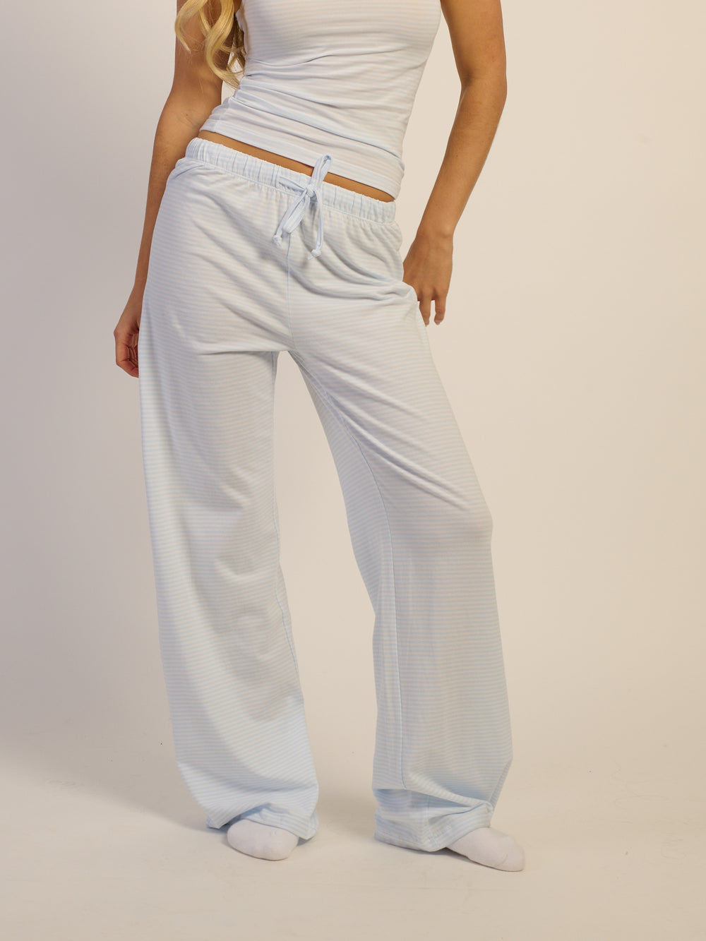 PANTALON HARLOW SUNNI JERSEY – RAYURE BLEUE