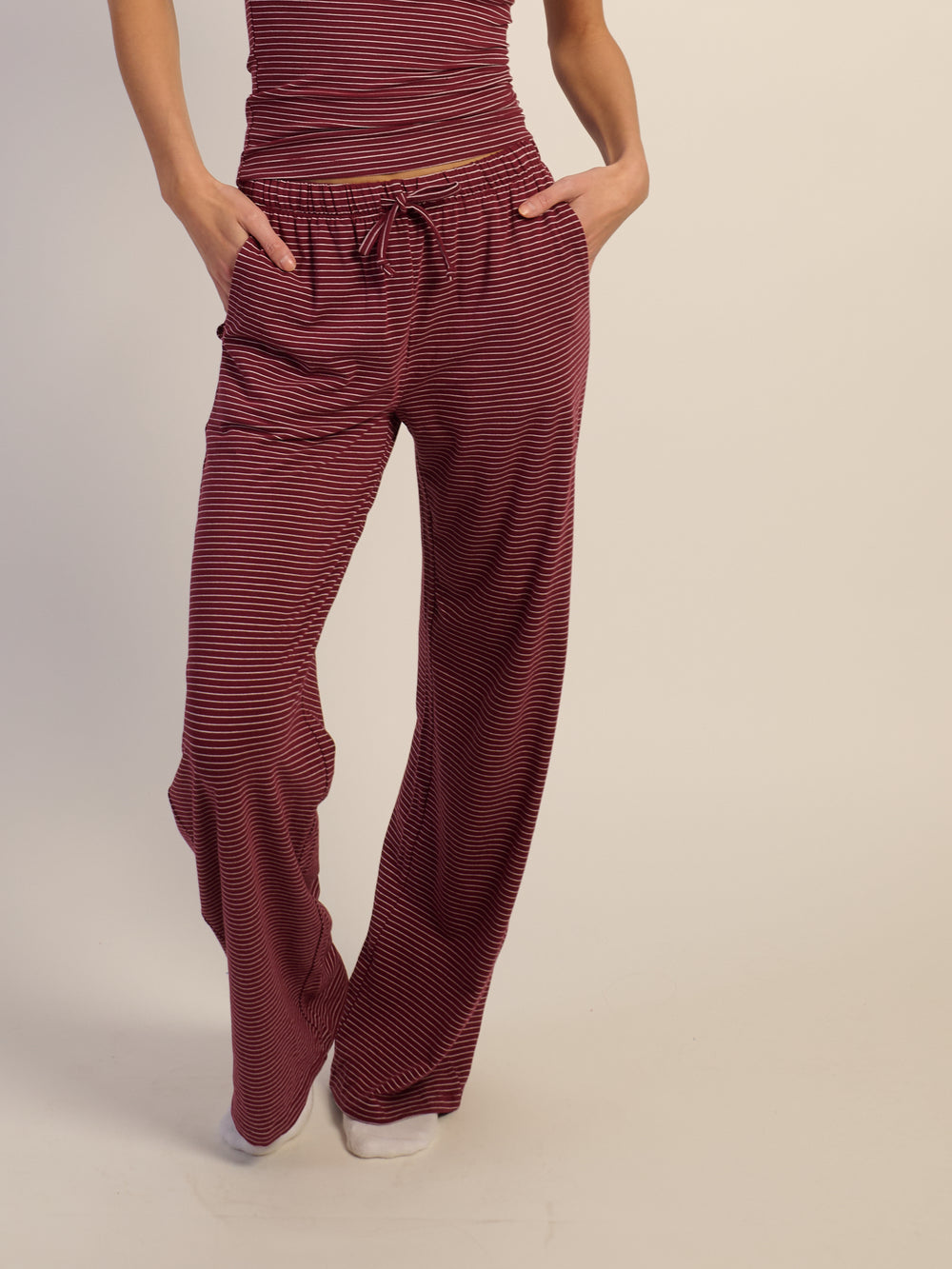 HARLOW SUNNI STRIPE JERSEY PANT - BURGUNDY