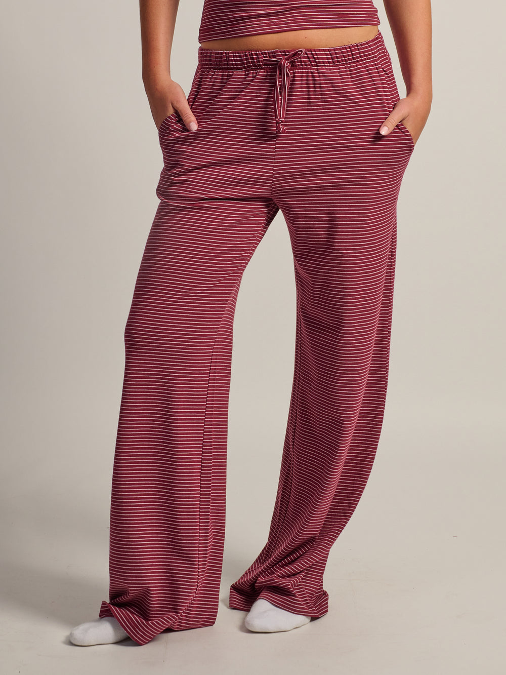 PANTALON JERSEY À RAYURES HARLOW BRIAR - BORDEAUX