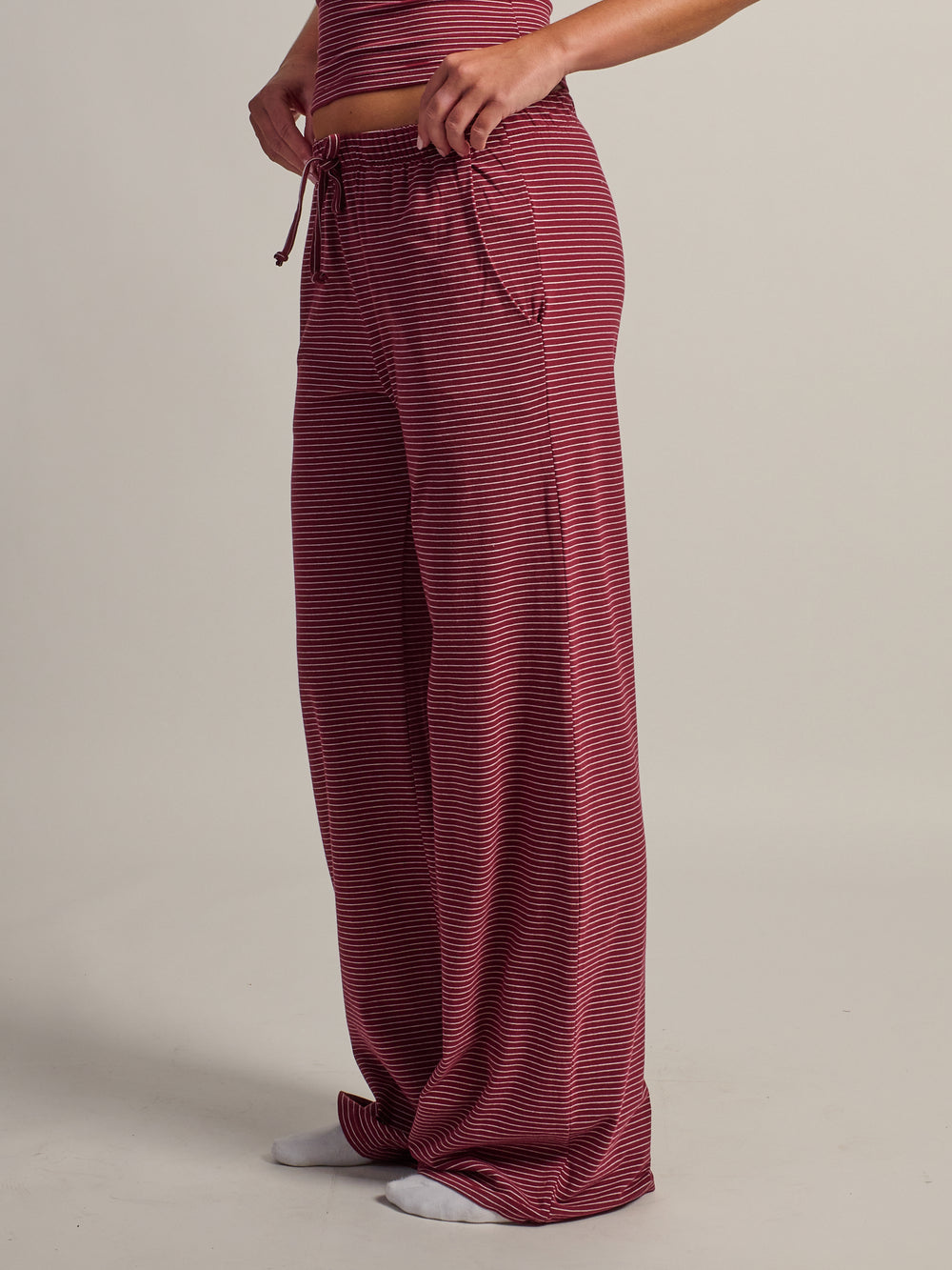 HARLOW SUNNI STRIPE JERSEY PANT - BURGUNDY
