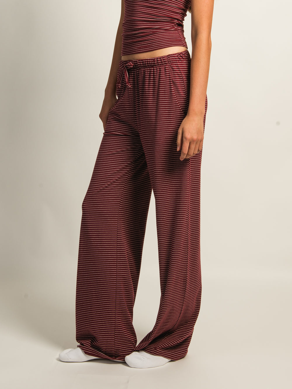 HARLOW SUNNI STRIPE JERSEY PANT - BURGUNDY