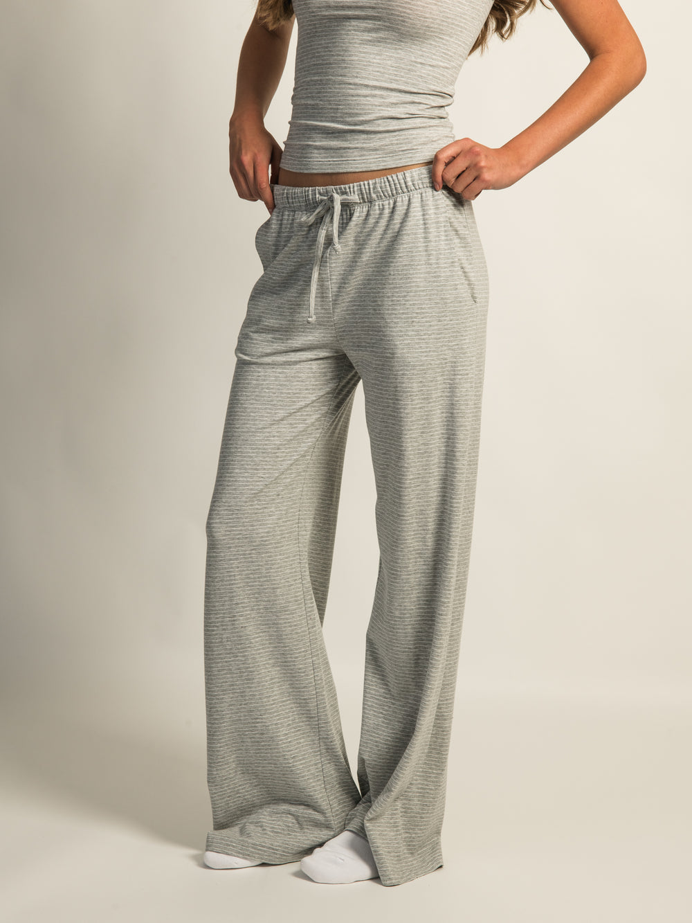 HARLOW SUNNI STRIPE JERSEY PANT - HEATHER GREY