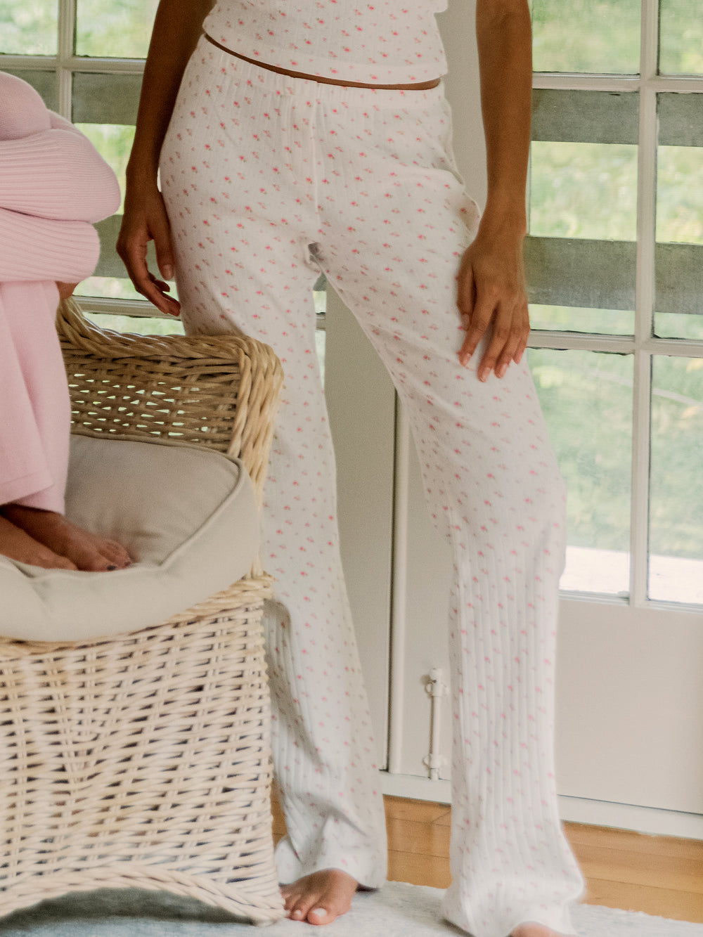 PANTALON IMPRIMÉ POINTELLE HARLOW PAYTON - BLANC/ROSE