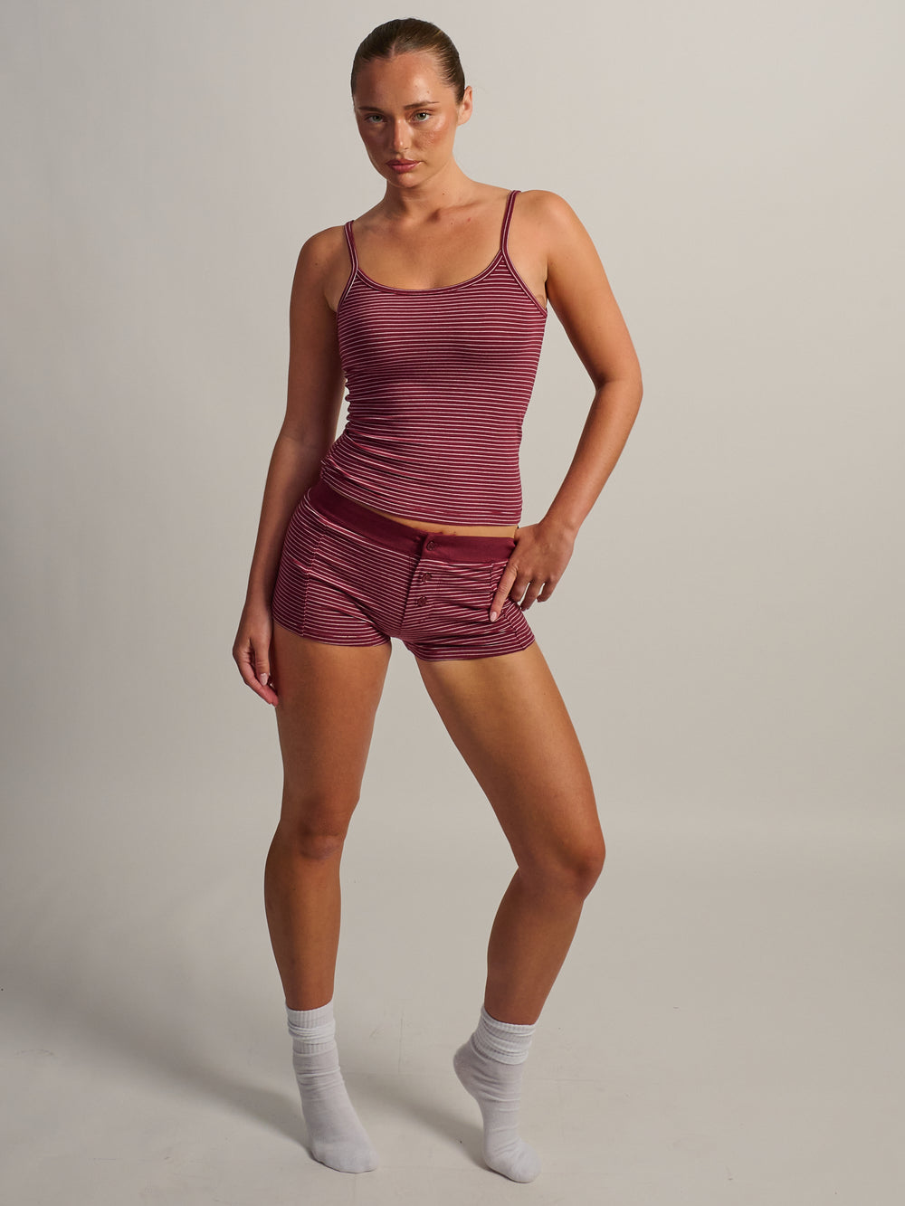 HARLOW BRIAR STRIPE SHORT - BURGUNDY