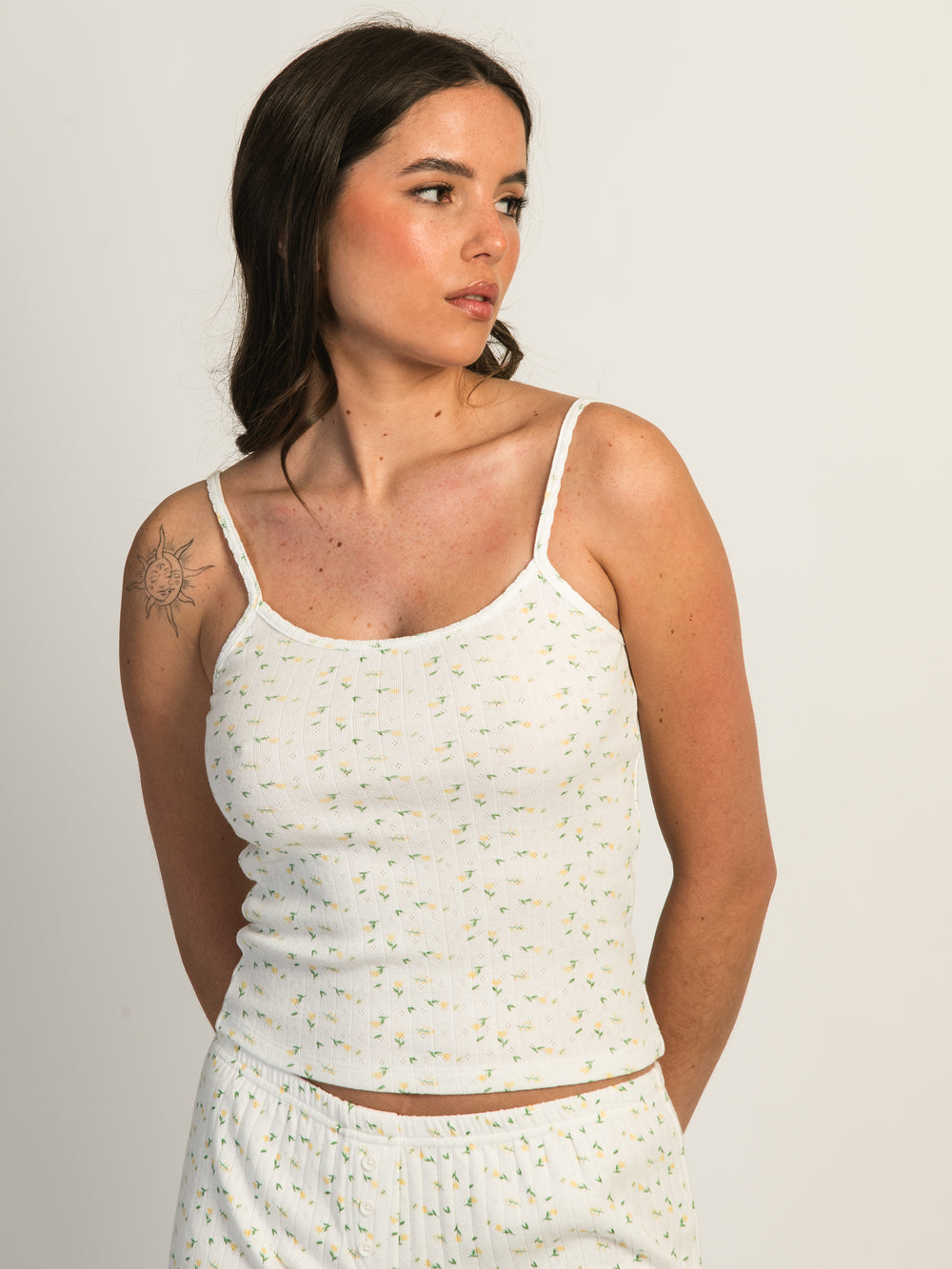 HARLOW PAYTON POINTELLE PRINT TANK TOP - WHITE/YELLOW