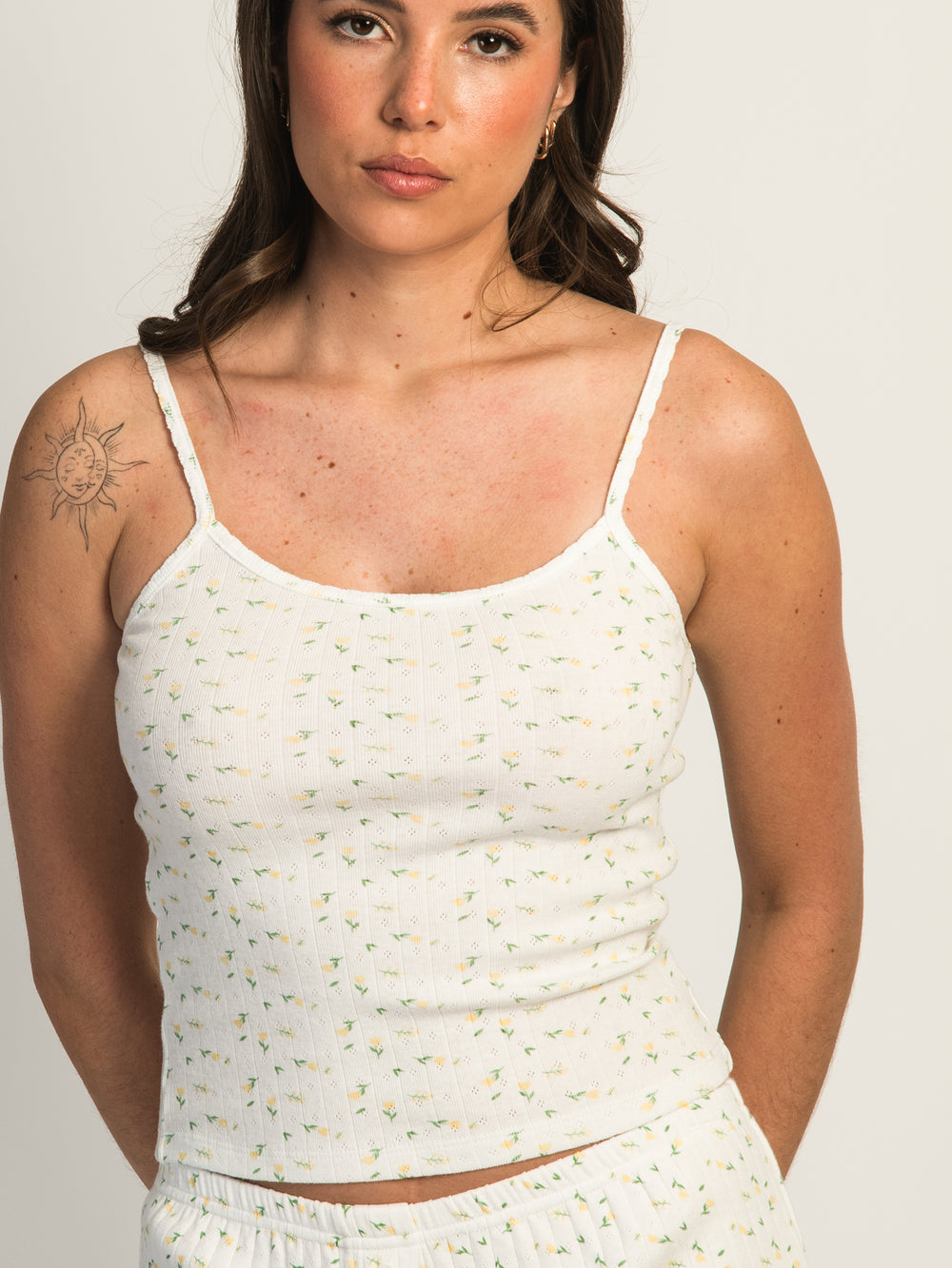 HARLOW PAYTON POINTELLE PRINT TANK TOP - WHITE/YELLOW
