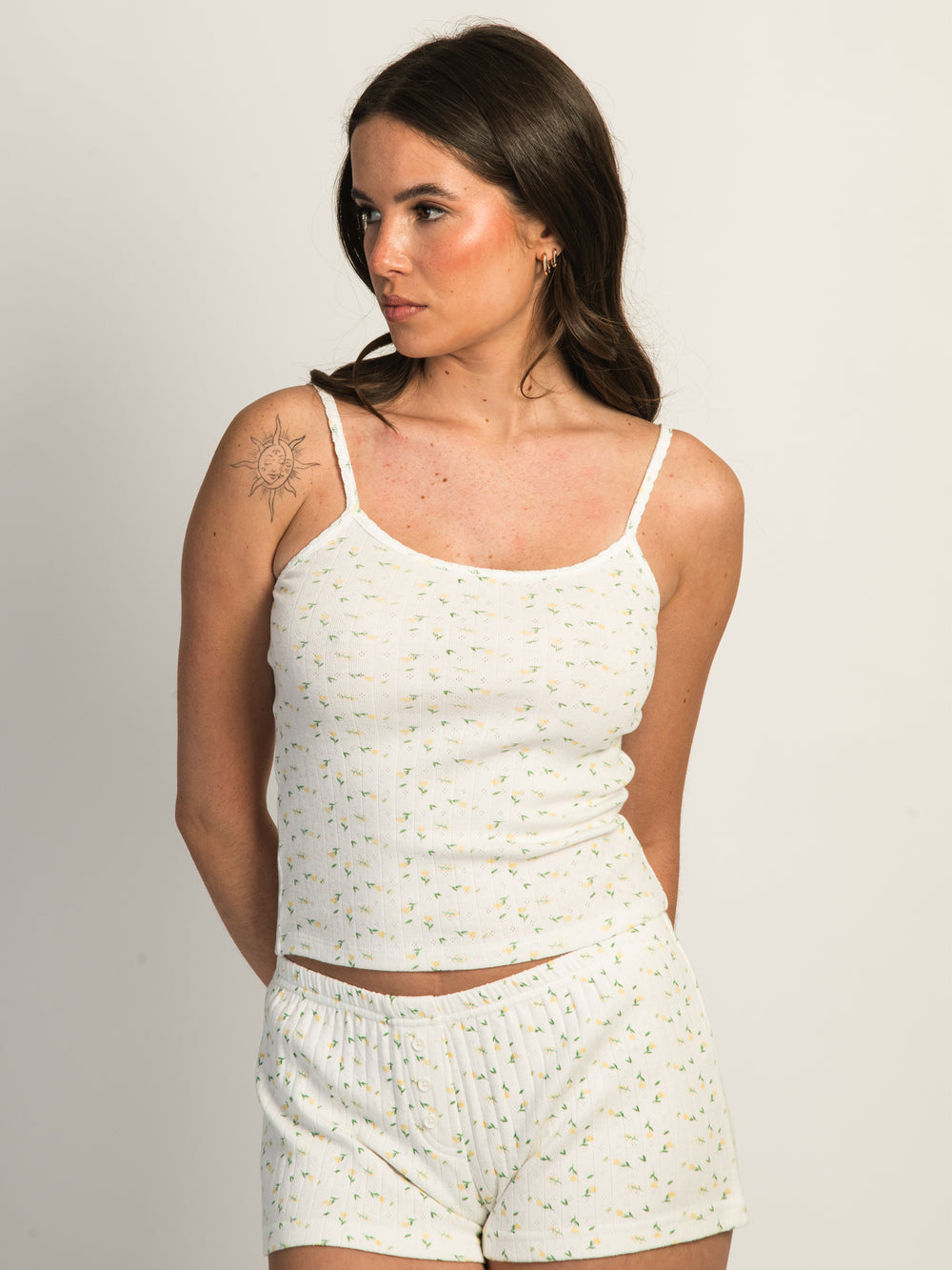 HARLOW PAYTON POINTELLE PRINT TANK TOP - WHITE/YELLOW