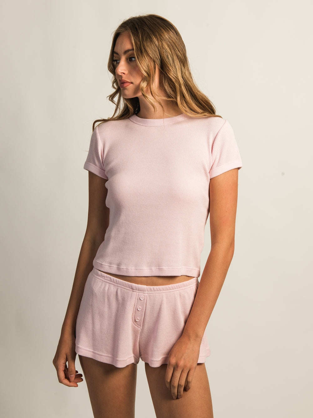 HARLOW ALLIE WAFFLE TEE - LIGHT PINK