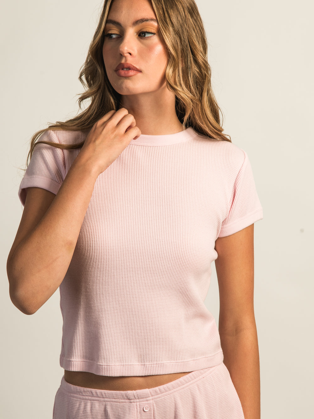 HARLOW ALLIE WAFFLE TEE - LIGHT PINK