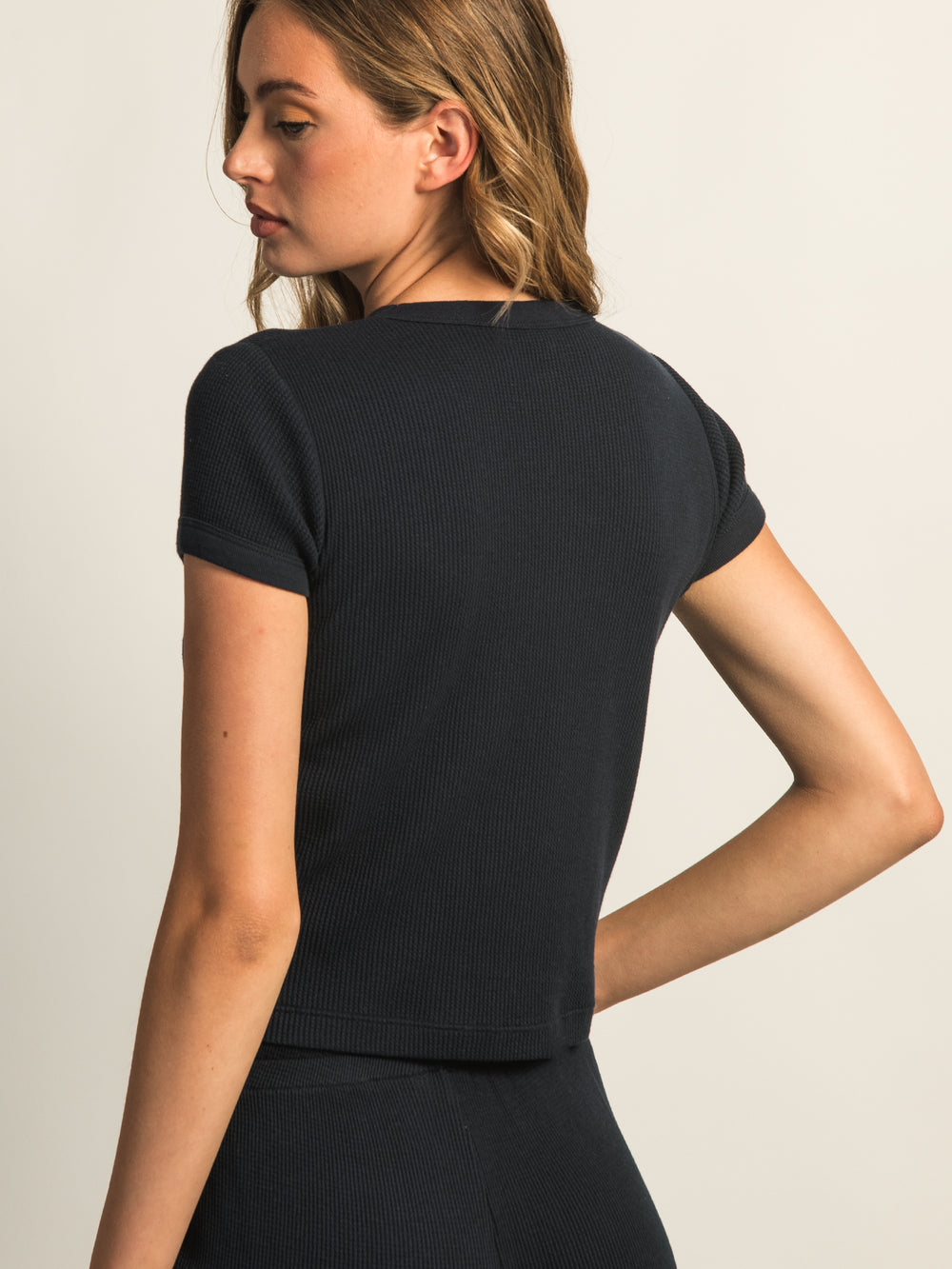 HARLOW ALLIE WAFFLE TEE - NAVY