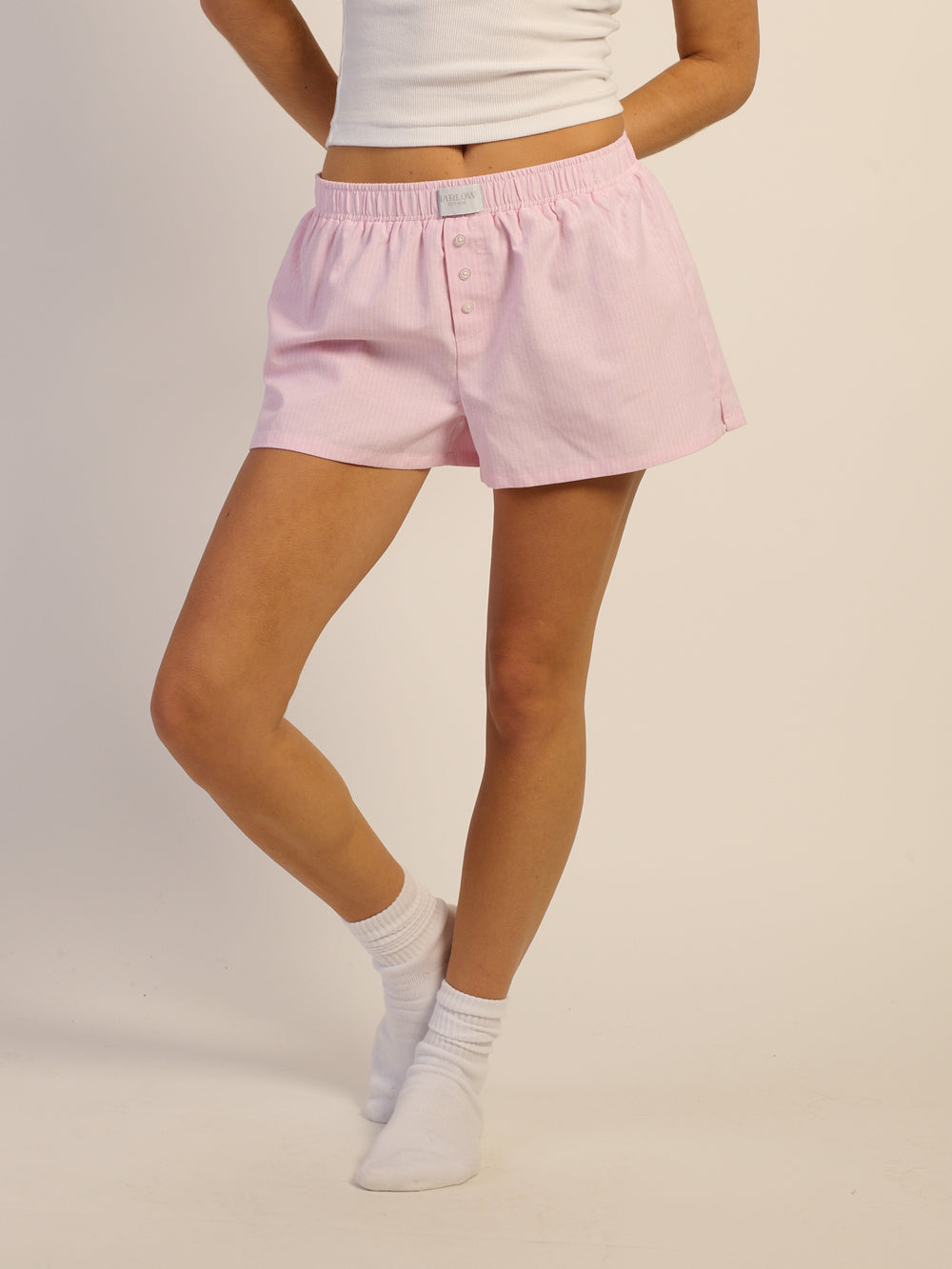 HARLOW HARLOW TAYLOR BOXER SHORT - WHITE/PINK - Boathouse