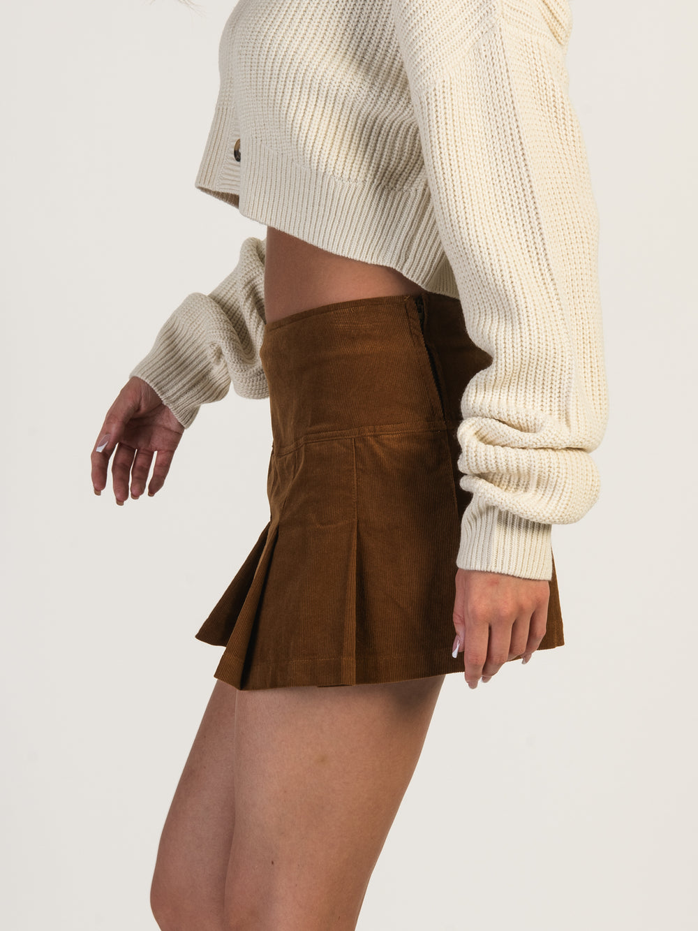 HARLOW PLEATED CORD SKIRT - COGNAC - CLEARANCE