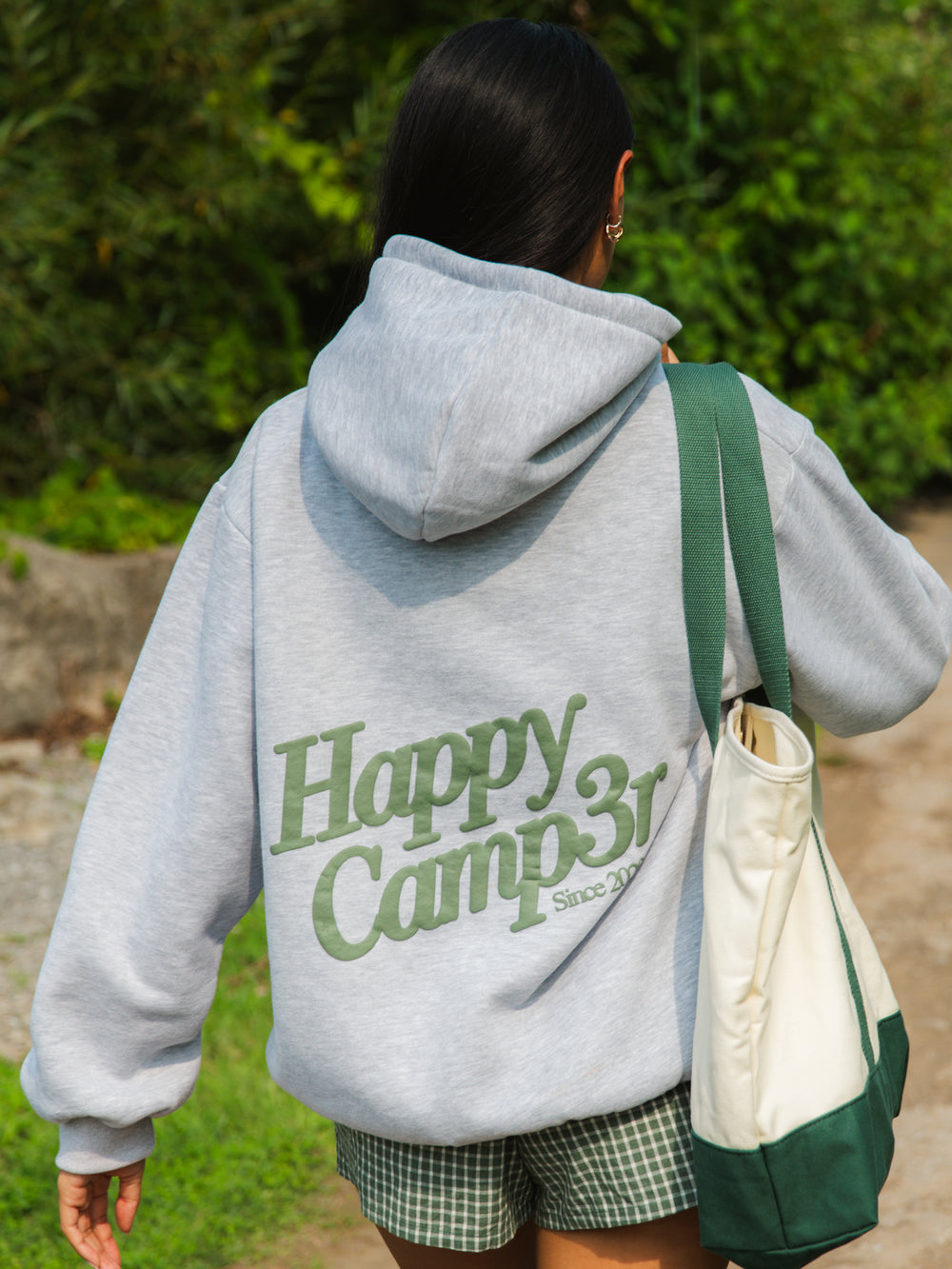 HAPPY CAMPER HEATHER GRAY PUFF SERIES HOODIE