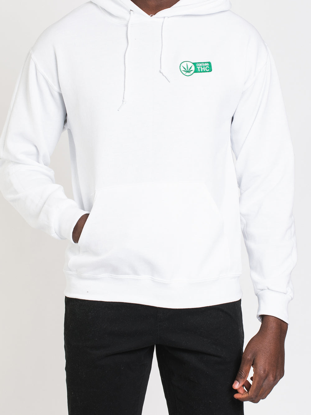 CHANDAIL MOLLETONNÉ UNISEXE, BRODÉ THC - BLANC