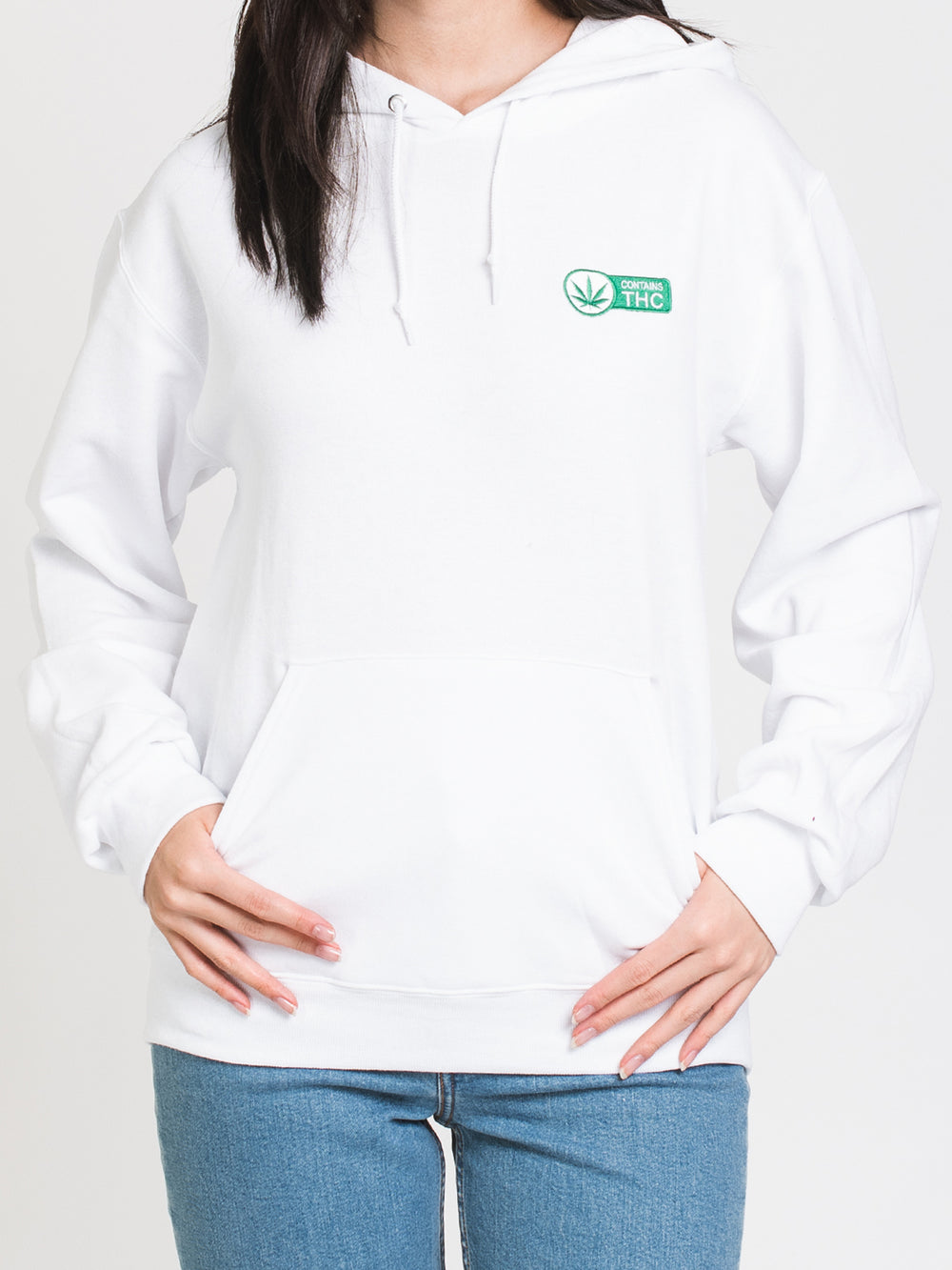 CHANDAIL MOLLETONNÉ UNISEXE, BRODÉ THC - BLANC