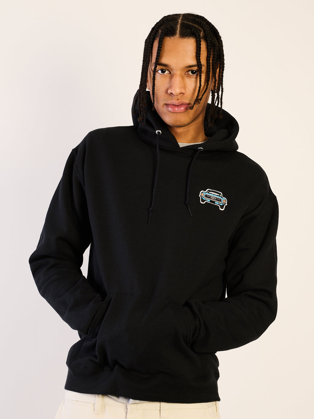 HOTLINE APPAREL MUSCLE CAR EMBOIRDERED HOODIE - BLACK