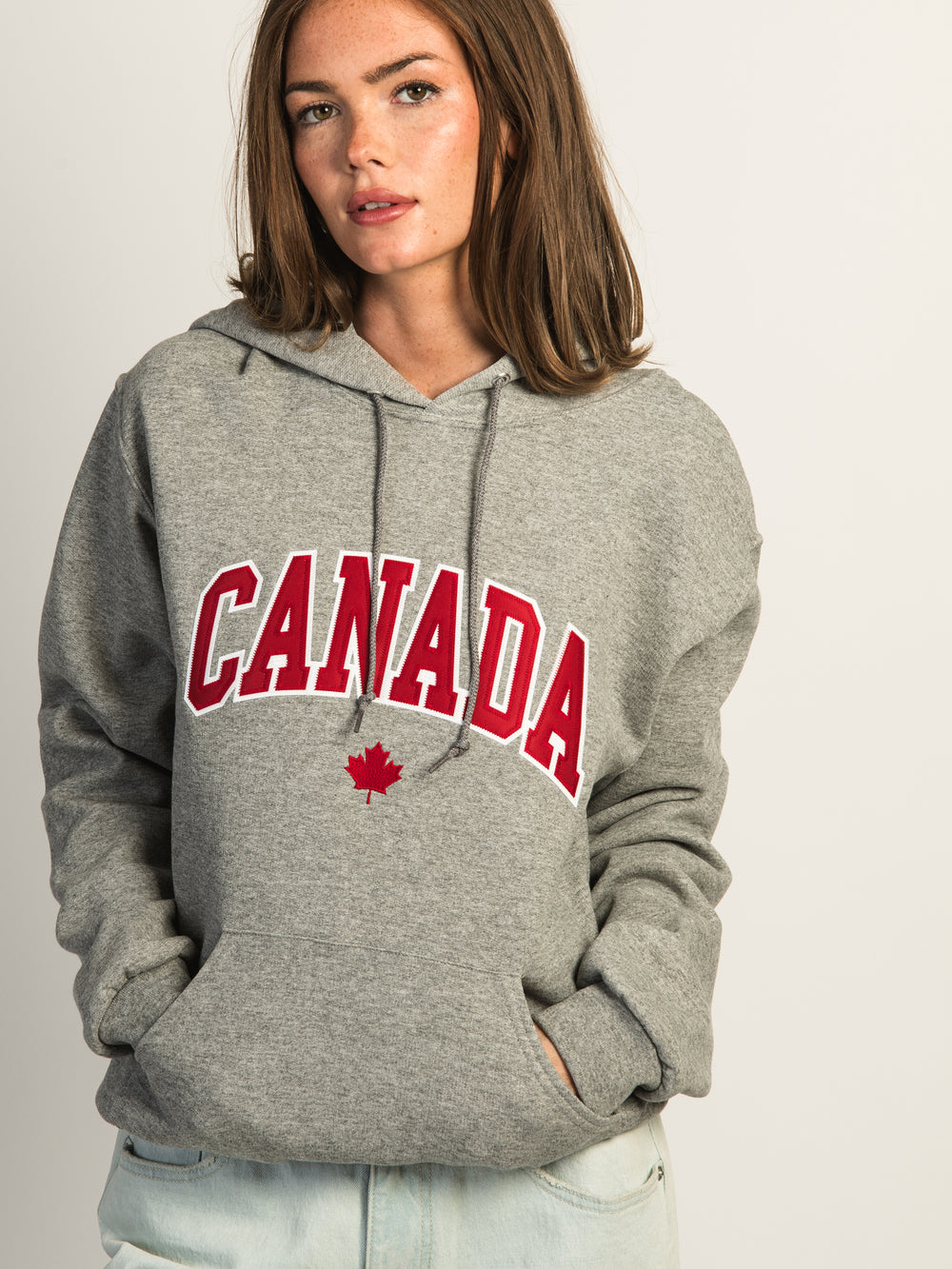 HOTLINE APPAREL CANADA SWEAT À CAPUCHE BRODÉ - GRIS CHINÉ