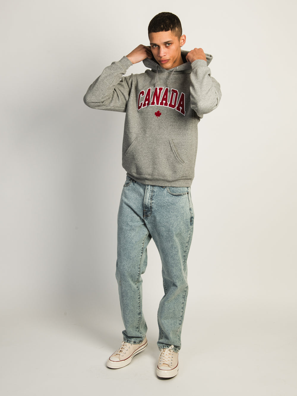 HOTLINE APPAREL CANADA SWEAT À CAPUCHE BRODÉ - GRIS CHINÉ
