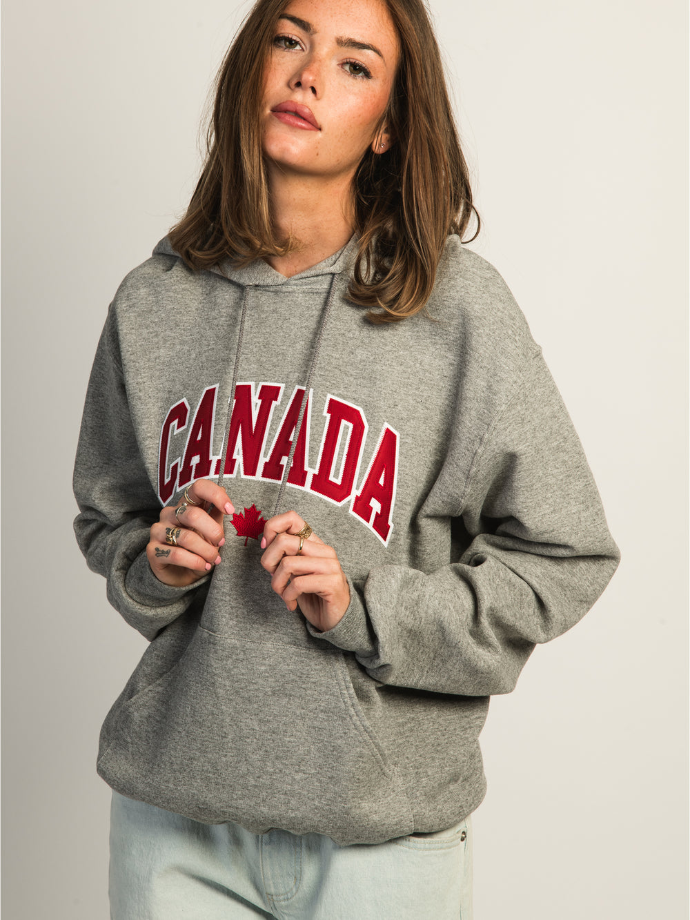 HOTLINE APPAREL CANADA EMBROIDERED HOODIE - HEATHER GREY