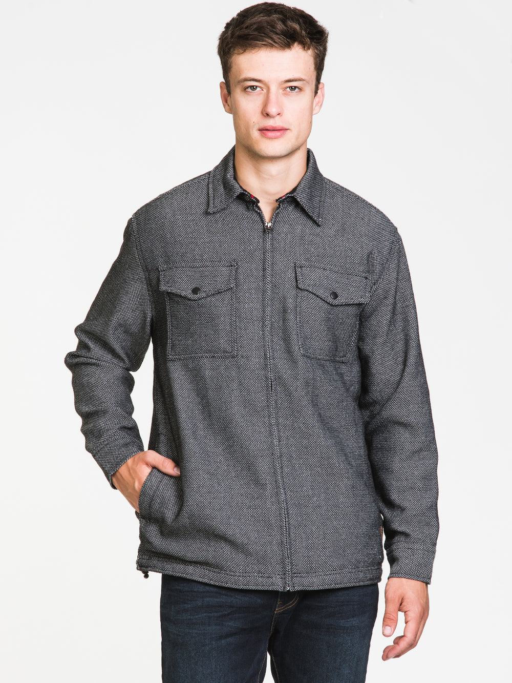 KOLBY BLACK CHARTER ZIP FRONT SHIRT - CLEARANCE