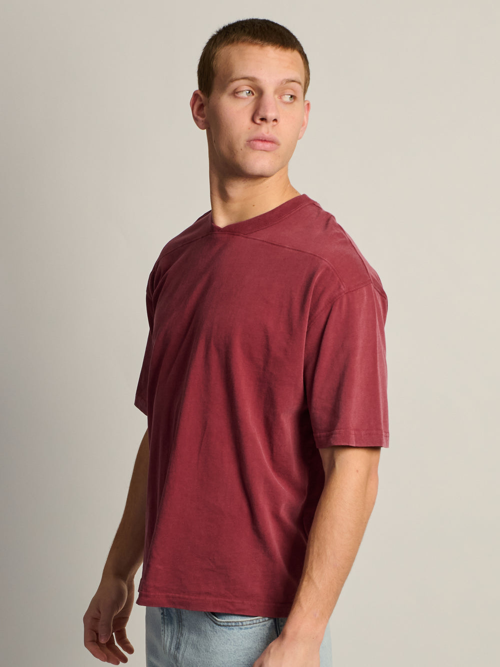 KOLBY LOOSE FIT FOOTBALL TEE - BURGUNDY