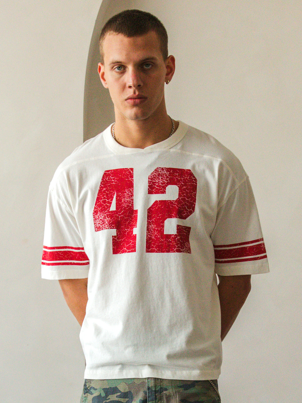 KOLBY LOOSE FIT FOOTBALL TEE - WHITE