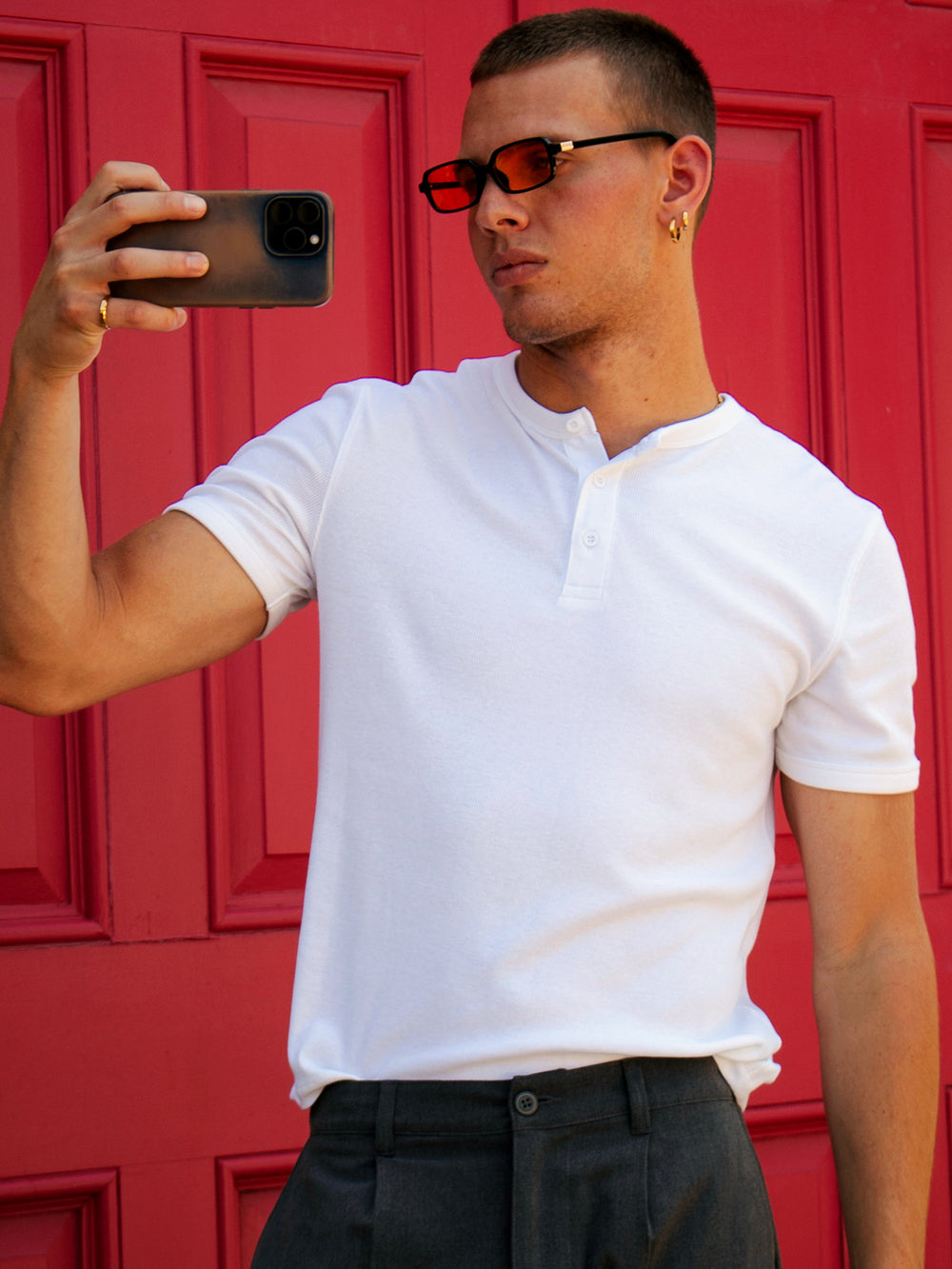 T-SHIRT KOLBY SLIM FIT RIBBED - BLANC