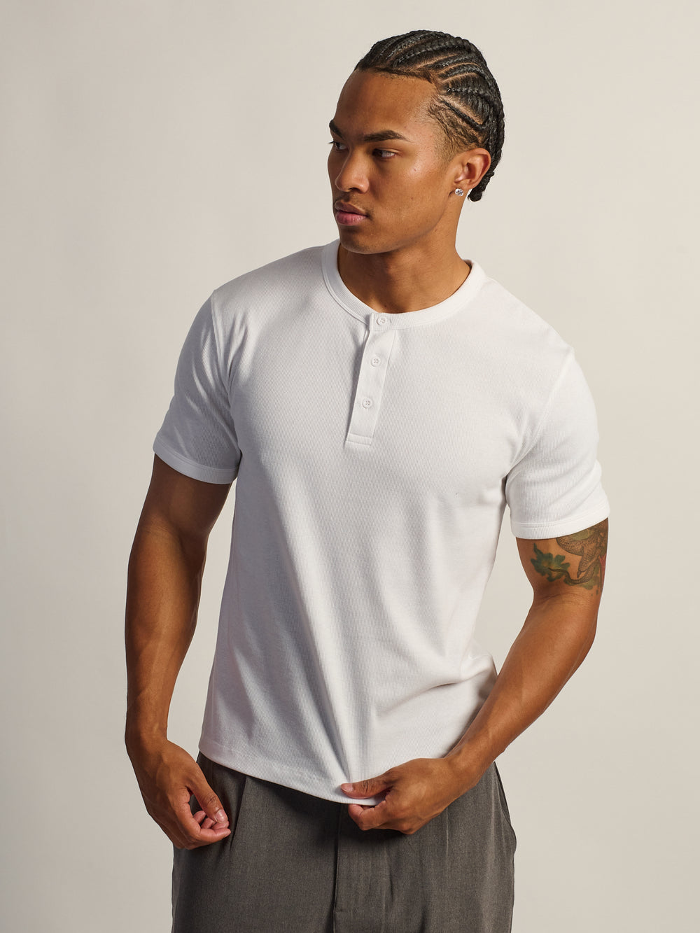KOLBY SLIM FIT RIBBED T-SHIRT - WHITE