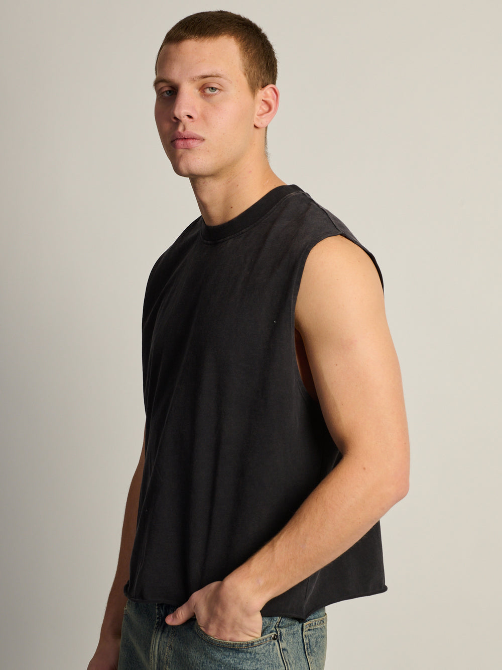 KOLBY SHORT CUT MUSCLE TANK - BLACK