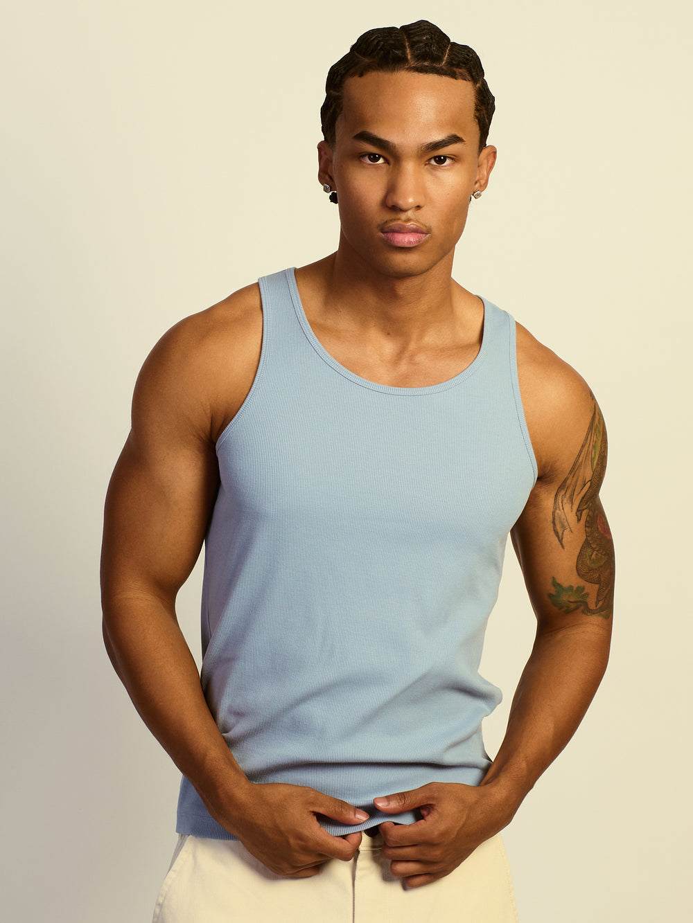 KOLBY RIBBED TANK - DUSTY BLUE