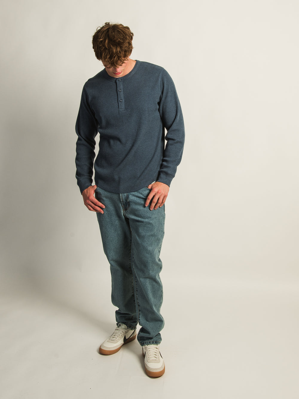 KOLBY WAFFLE HENLEY - NAVY