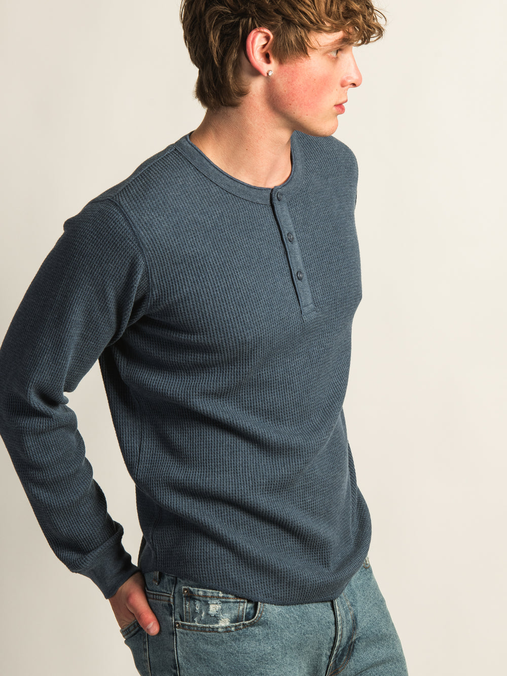 KOLBY WAFFLE HENLEY - NAVY