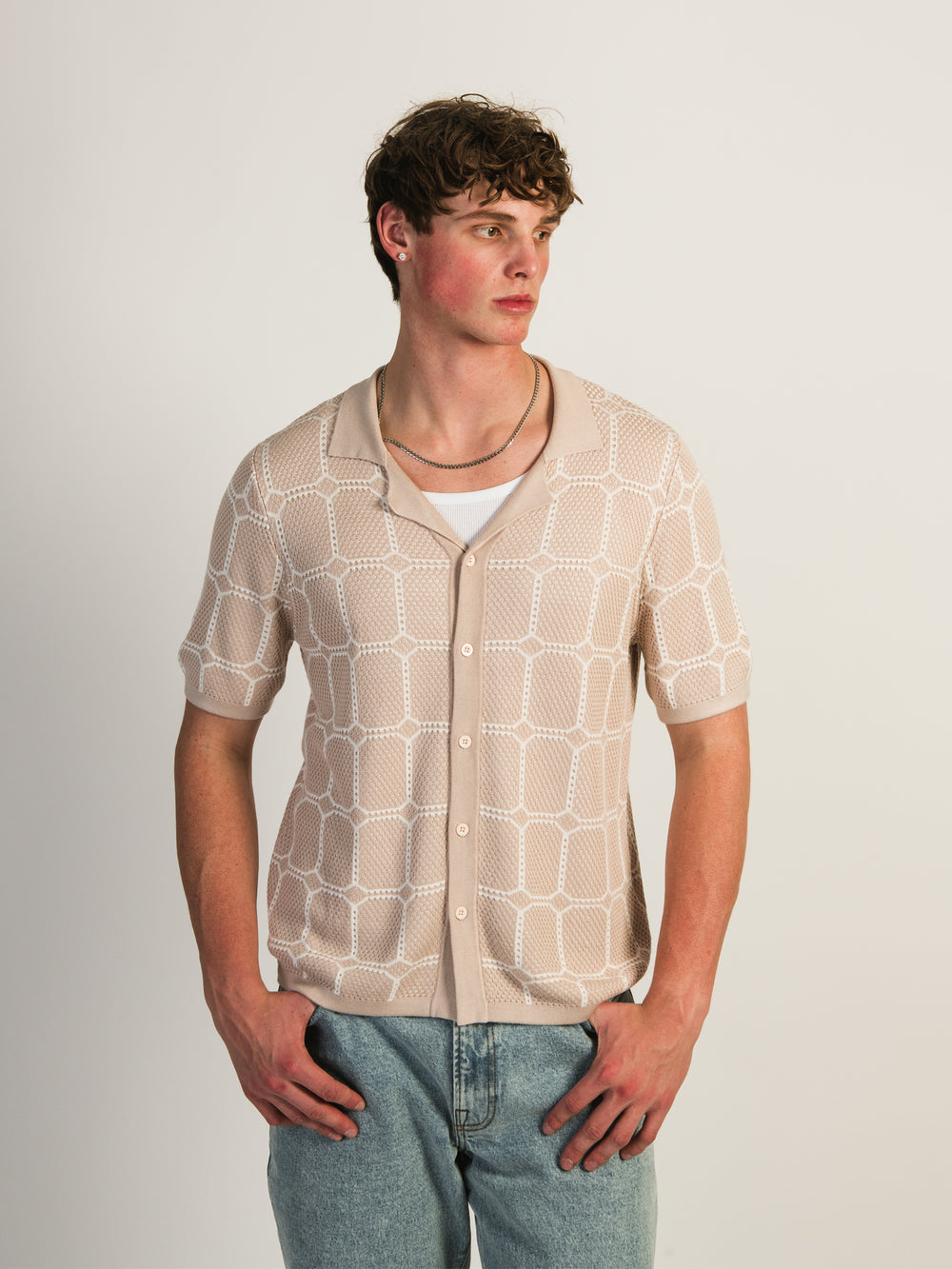 KOLBY KNIT SHIRT - PEBBLE