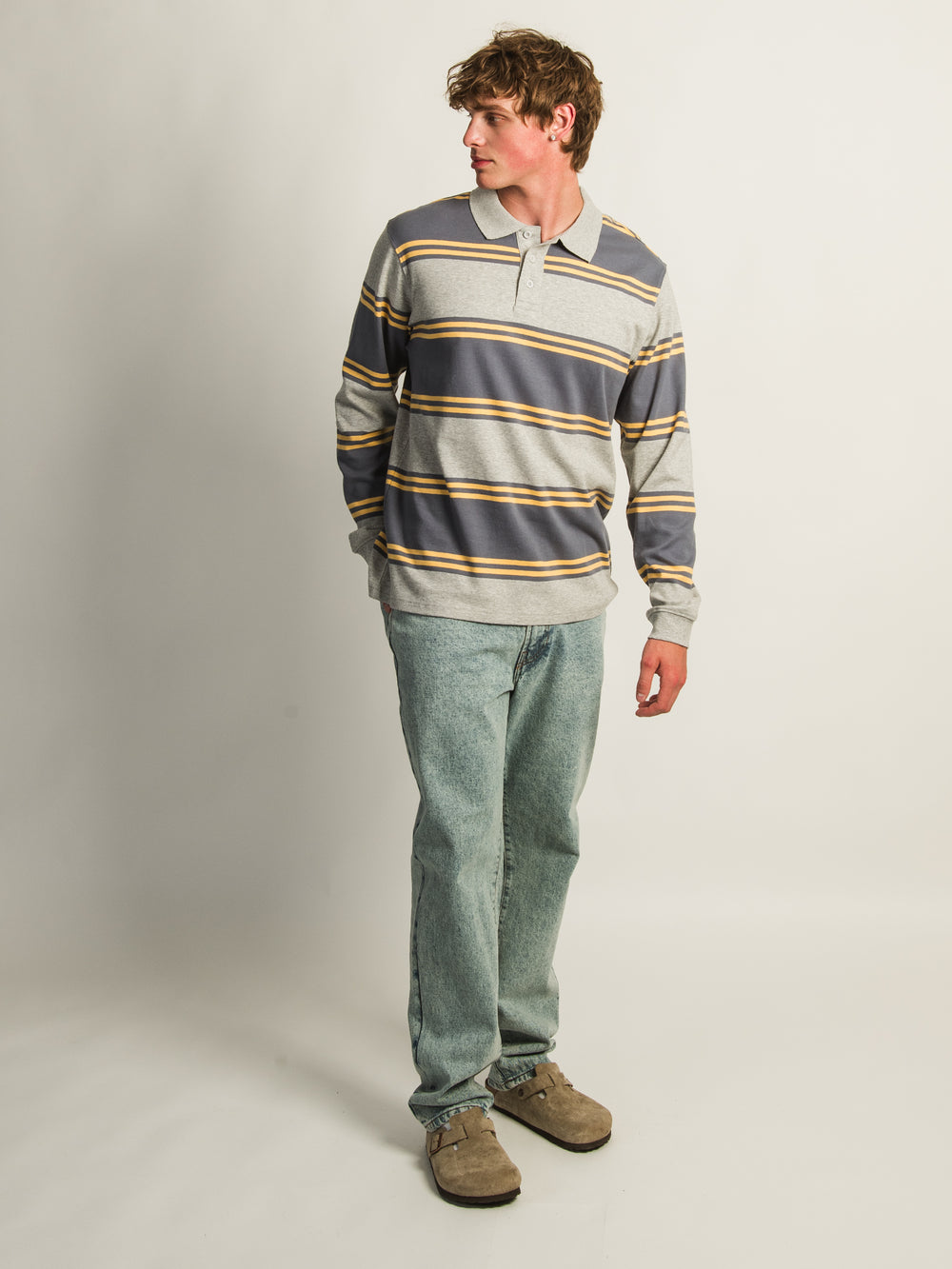 KOLBY LONG SLEEVE RUGBY SHIRT - HEATHER GREY