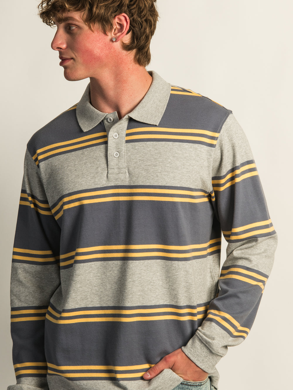 KOLBY LONG SLEEVE RUGBY SHIRT - HEATHER GREY