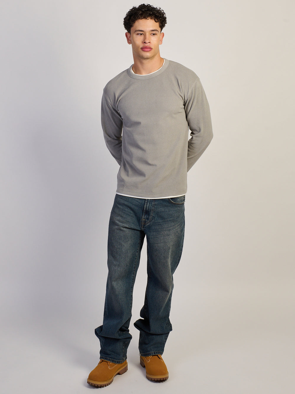 T-SHIRT EN MAILLE SUPERPOSÉE - GRIS CHINÉ