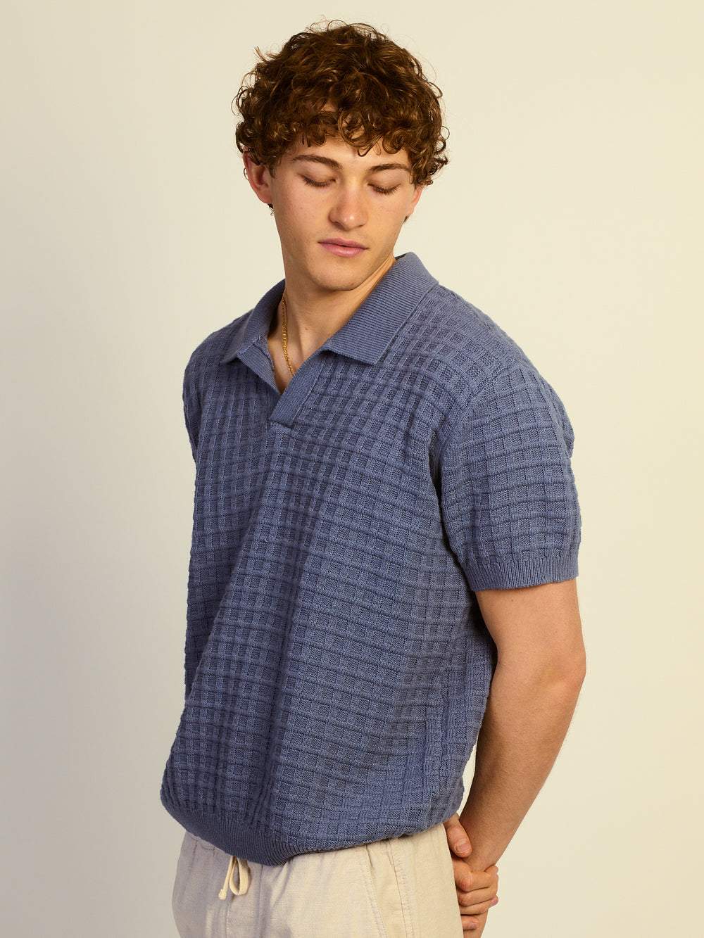 KOLBY RELAXED FIT KNIT POLO - BLUE