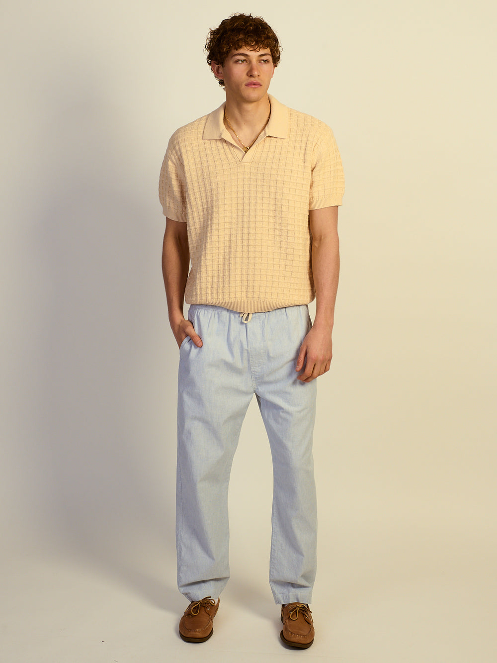 KOLBY RELAXED FIT KNIT POLO - NATURAL