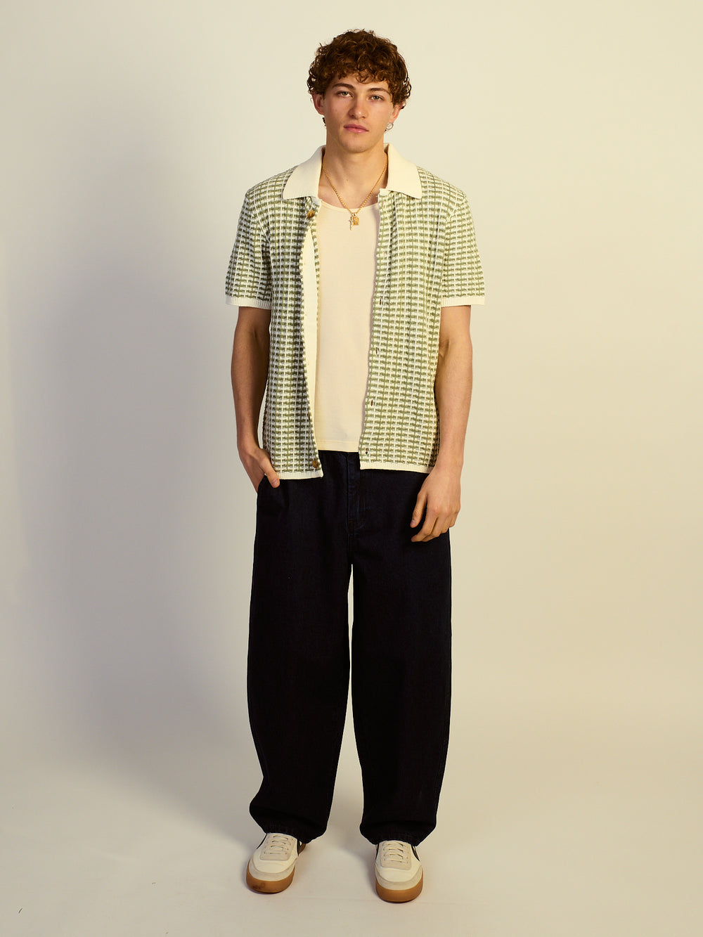 KOLBY RELAXED FIT KNIT BUTTON UP - GREEN