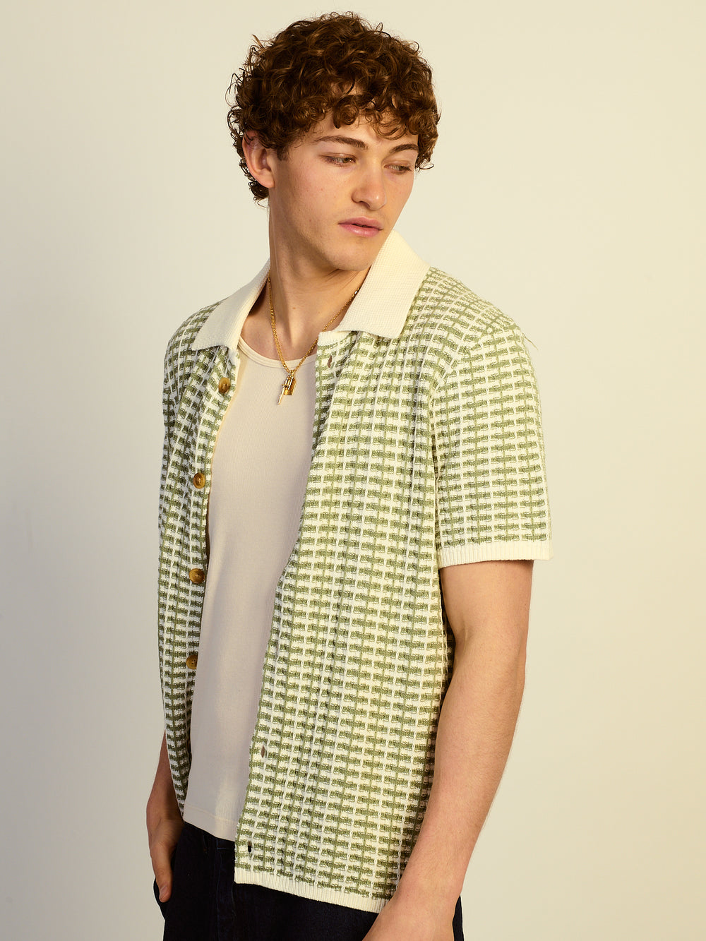 KOLBY RELAXED FIT KNIT BUTTON UP - GREEN