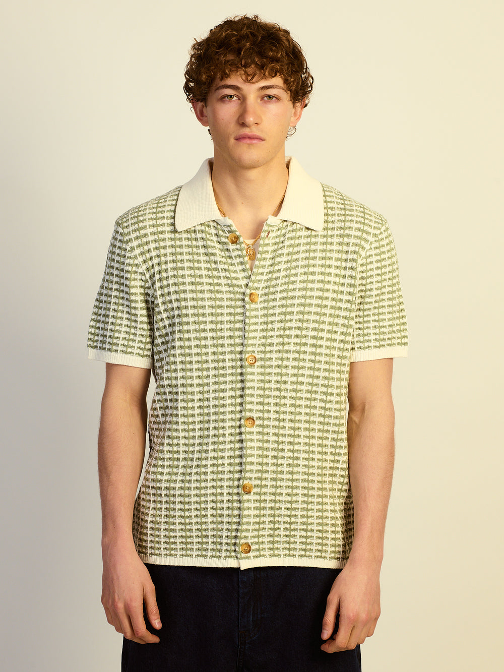 KOLBY RELAXED FIT KNIT BUTTON UP - GREEN