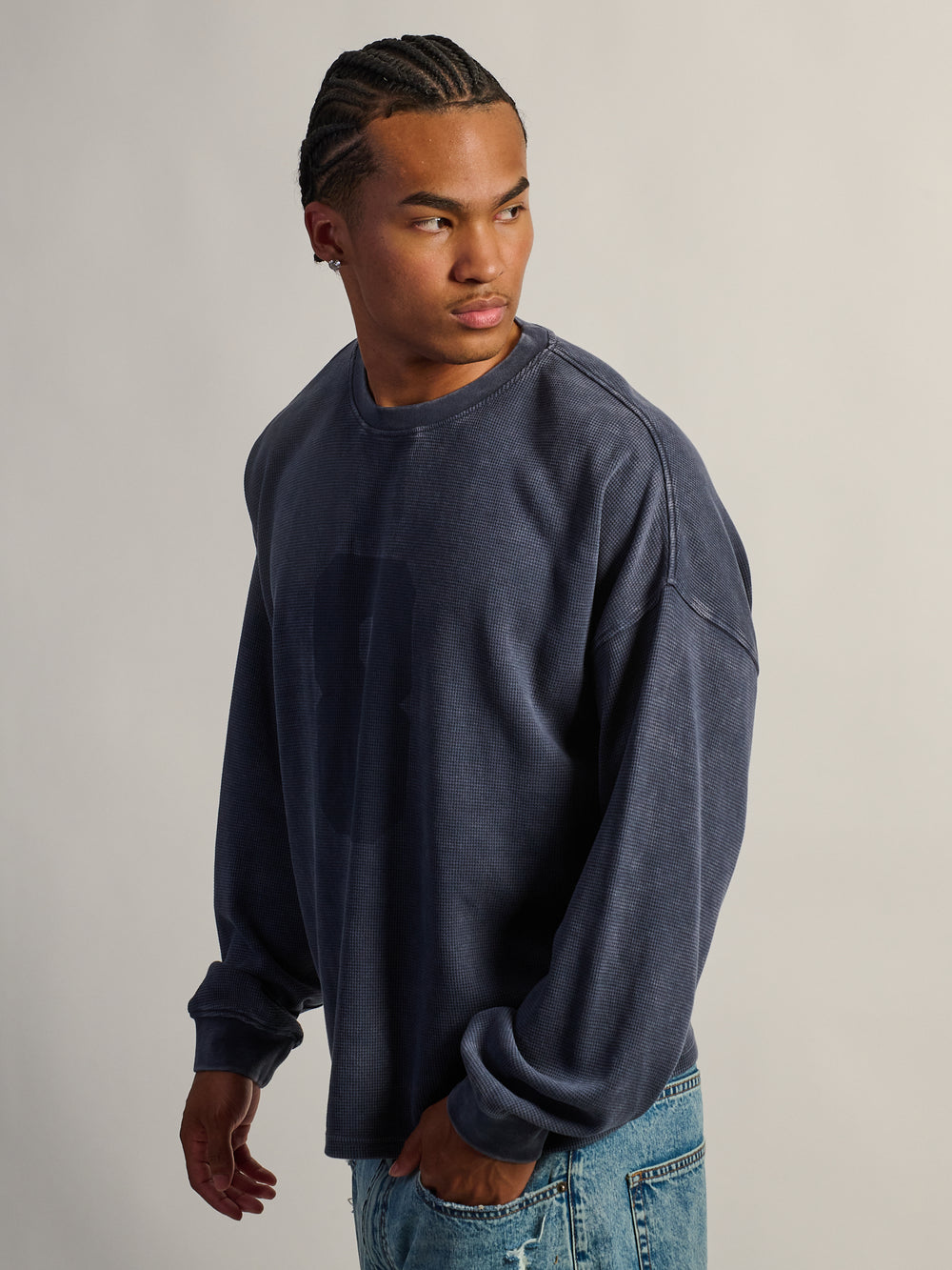 HEAVYWEIGHT LONG SLEEVE WAFFLE - CHARCOAL NAVY