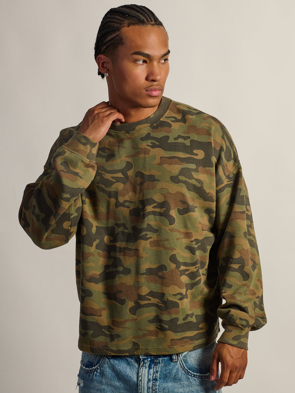 KOLBY T-SHIRT GAUFRÉ À MANCHES LONGUES LOURDES - CAMOUFLAGE