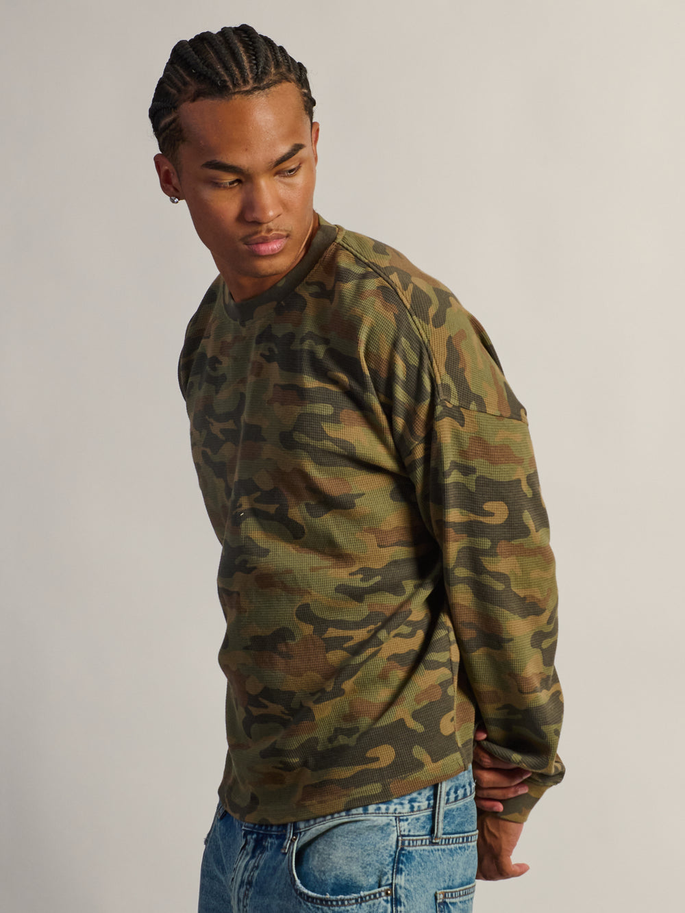 KOLBY T-SHIRT GAUFRÉ À MANCHES LONGUES LOURDES - CAMOUFLAGE