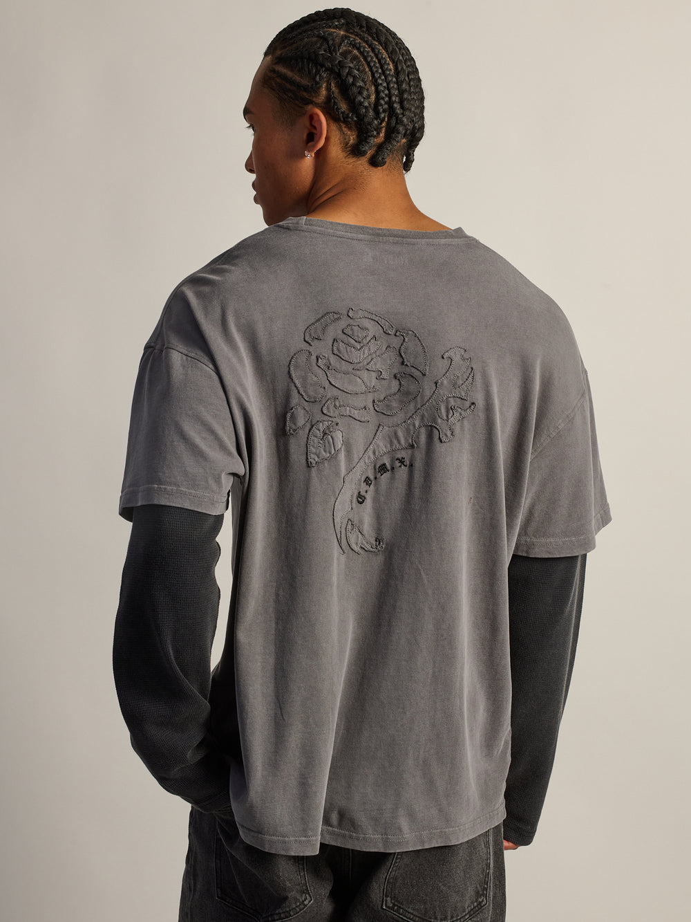 T-SHIRT LONG SLEEVE WAFFLE FOOTBALL - CHARBON