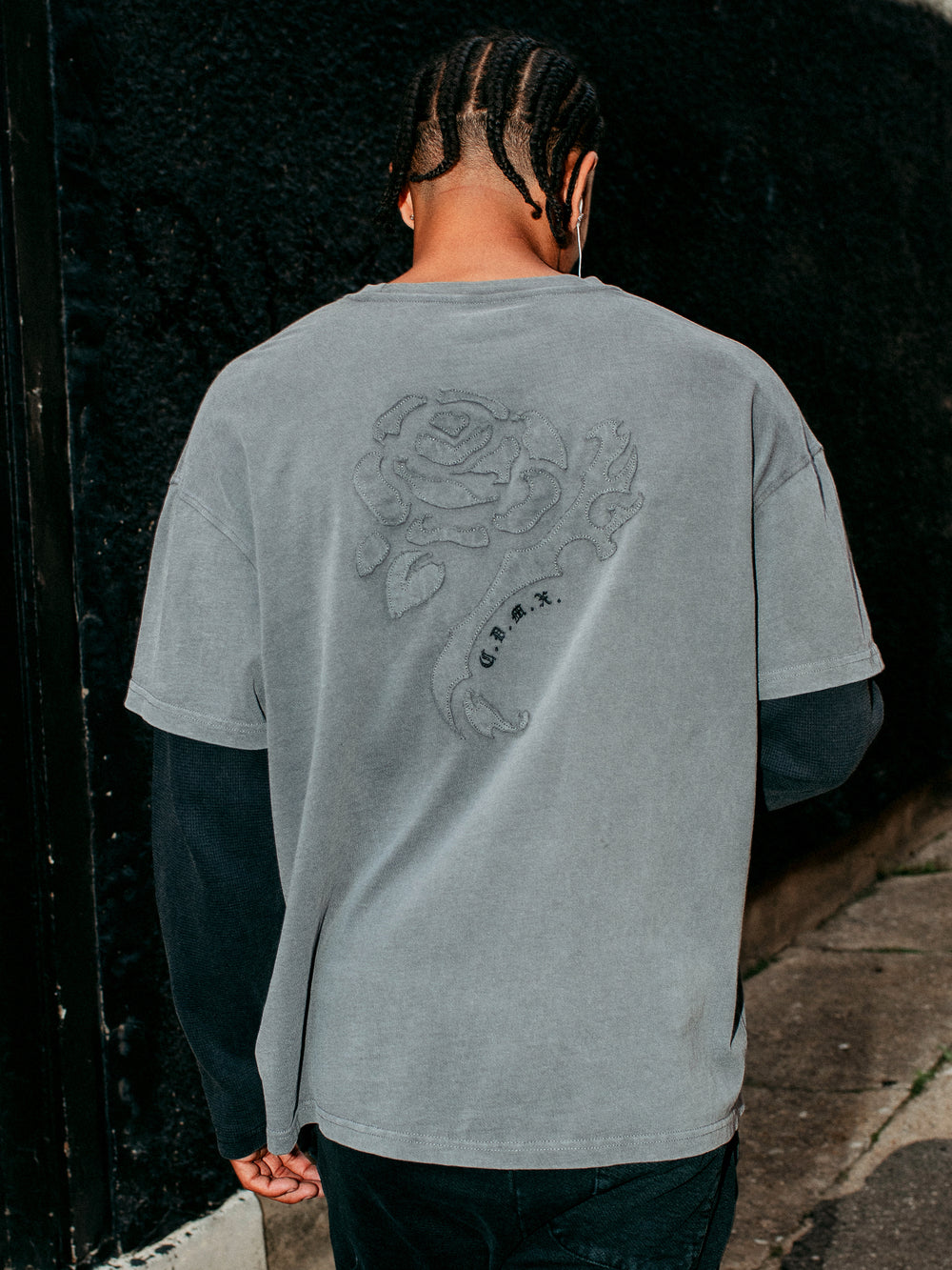 T-SHIRT LONG SLEEVE WAFFLE FOOTBALL - CHARBON