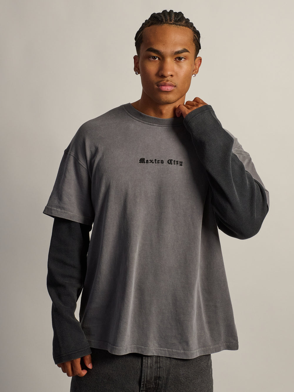 KOLBY T-SHIRT DE FOOTBALL GAUFRÉ À MANCHES LONGUES - CHARBON