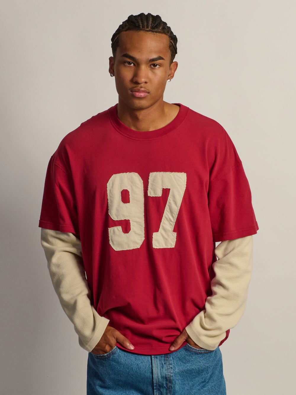 KOLBY T-SHIRT DE FOOTBALL GAUFRÉ À MANCHES LONGUES - ROUGE